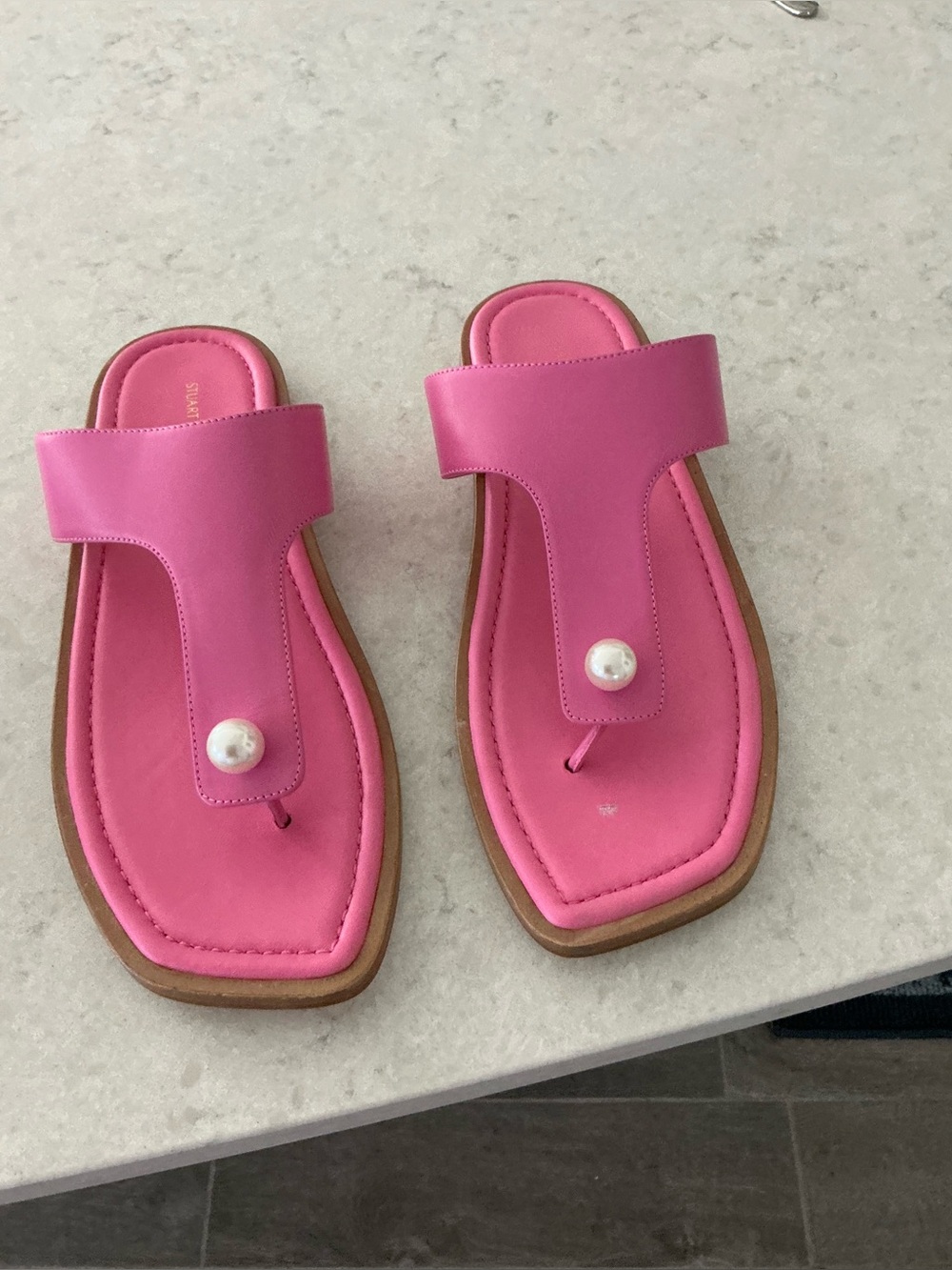 Women’s Pink Pearl-Accent Thong Sandals peel on a spot
